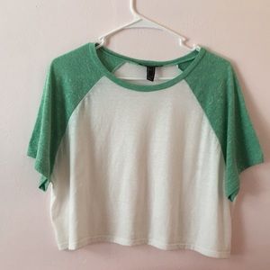 White & green oversized cropped top from Forever21
